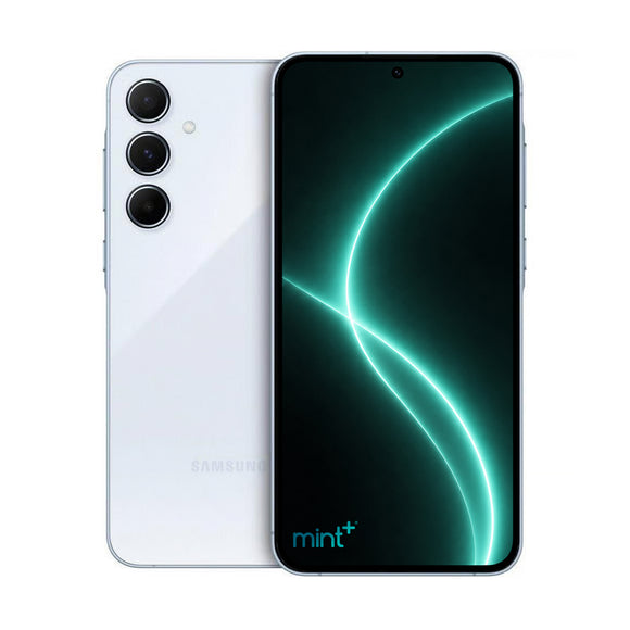 photo of Samsung Galaxy A55 blue with mint+ wallpaper