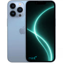 Photo of a blue iPhone 13 Pro with mint+ wallpaper